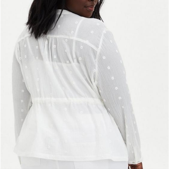 Torrid White Cotton Gauze Embroidered Jacket Womens 4X Floral Casual Comfy Retro - Picture 7 of 12
